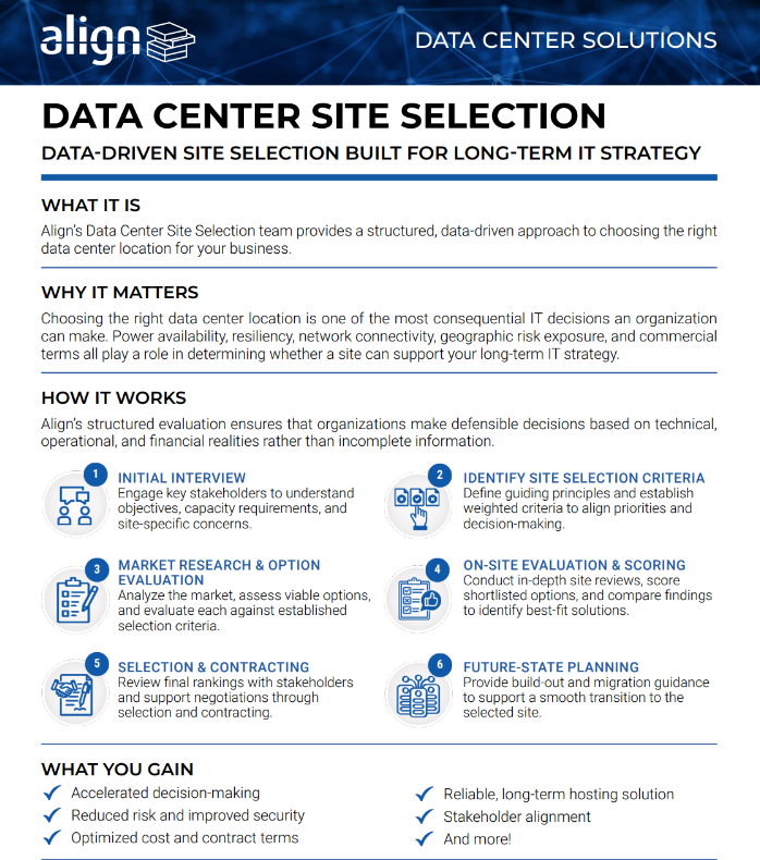 Data Center Site Selection Data Sheet